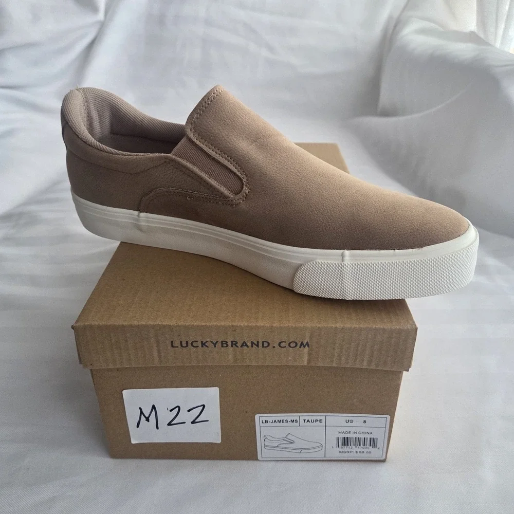 Lucky Brand Mens Slip‎ On Sneakers Tan Textured Casual Skate Shoes size 8